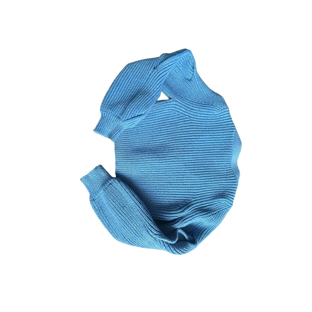 Derek Lam‎ 10 Crosby Blue Ribbed Cropped Cardigan Sweater Cutout Sleeve Medium - Picture 8 of 9